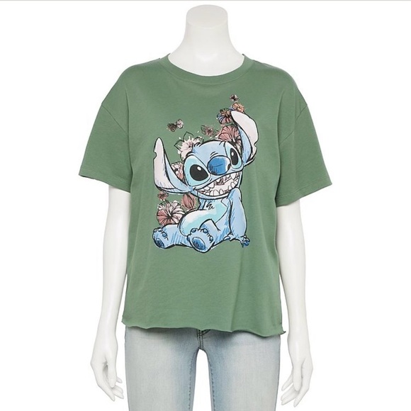 Disney & Peanuts Junior Women Green Graphic T-Shirts Set Sz S & L Snoopy Stitch - Picture 4 of 14